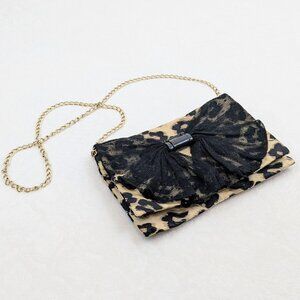RED VALENTINO Leopard Bow Clutch Crossbody Chain Purse